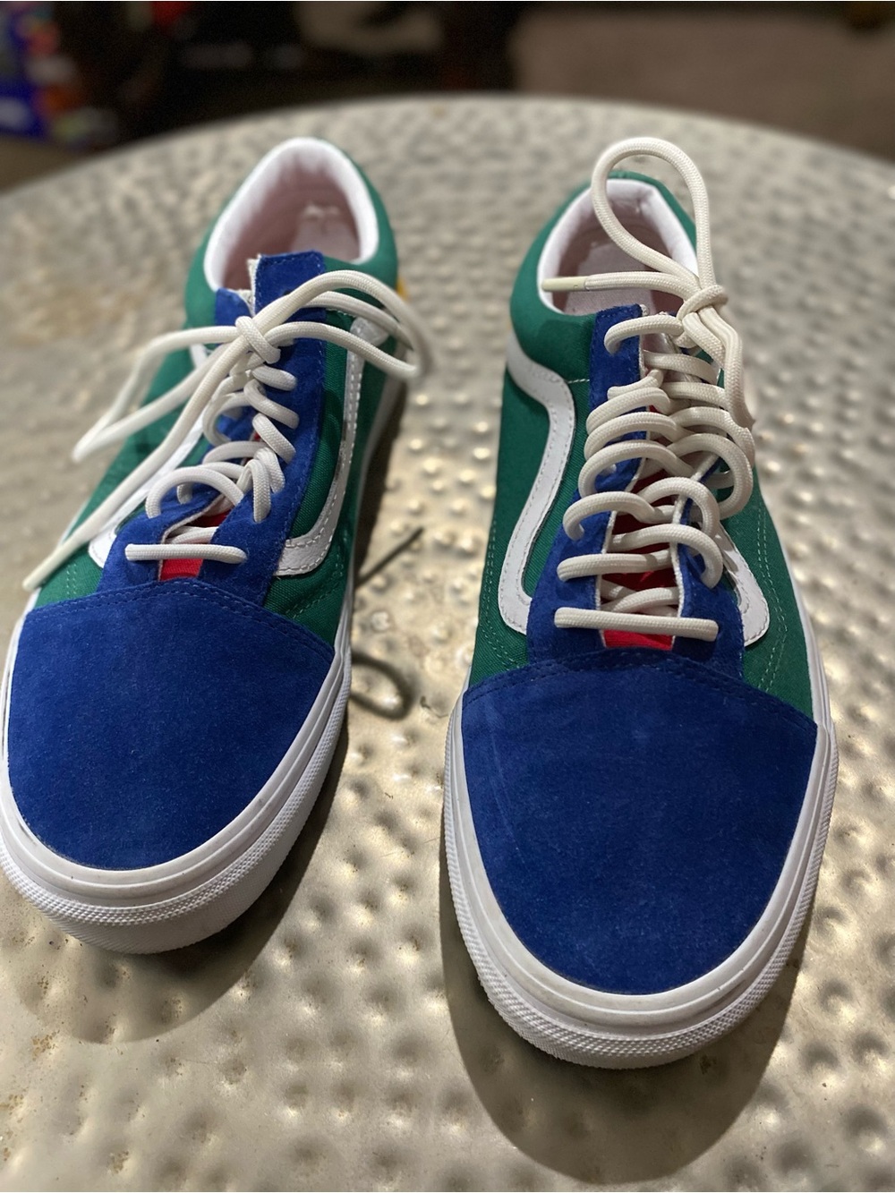 Blue vans & Green Low-Top Suede Sneakers with White Accent